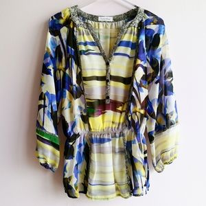 CALVIN KLEIN Multicolor Peasant Blouse